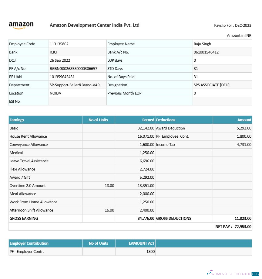 Download Amazon Development Center India payslip template in Word and PDF formats.pdf, 1 Photoshop template